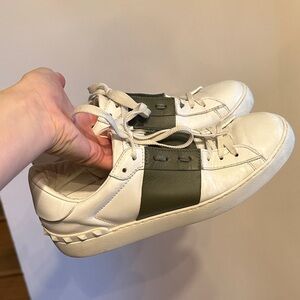 Valentino Garavani White and Olive rock studded Sneakers